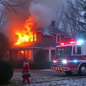 Emergency responders at the scene of a tragic house fire in North Kansas City