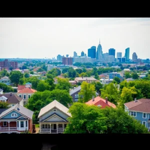 A view of residential neighborhoods in Kansas City with various architectural styles.