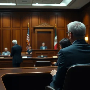 Courtroom scene related to financial fraud case