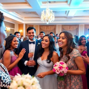 Community members celebrating at a prom send-off for two brothers.