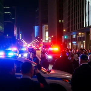 Scene of a police collision in downtown Kansas City at night