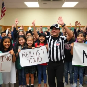 Students supporting their principal transitioning to NFL officiating