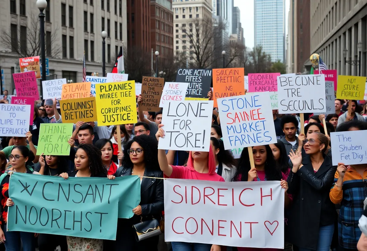 Activists at Kansas City rally holding signs against government policies