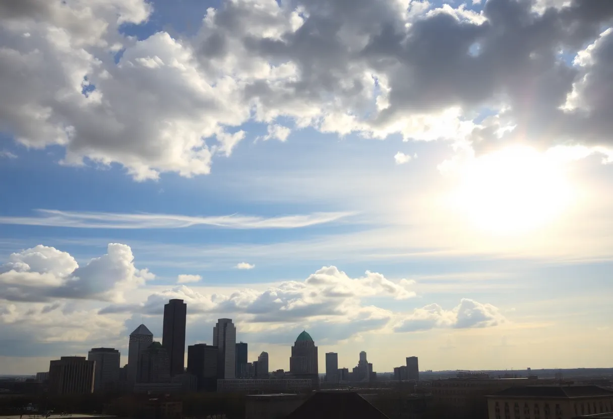 Skyline of Kansas City with varying weather conditions