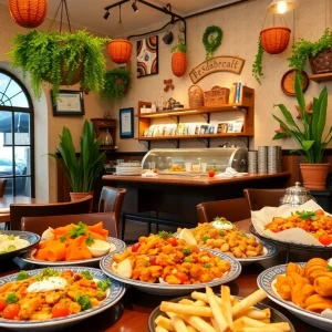 Flame Grill restaurant showcasing a variety of Mediterranean dishes