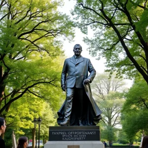 Bronze statue commemorating James Pendergast in West Terrace Park.