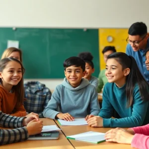 Diverse students and mentors in a classroom setting