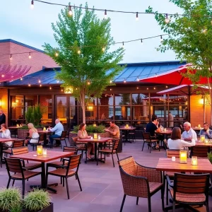 Outdoor dining area in Kansas City with upgraded facilities and guests dining