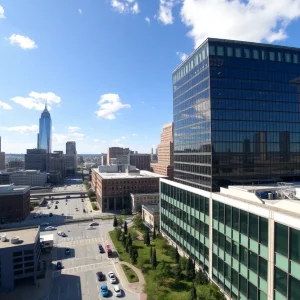 Downtown Kansas City showing streets and buildings with visible security measures.