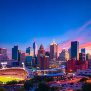 Skyline view of Kansas City with stadiums in focus