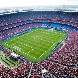 Aerial view of a stadium filled with fans during a sports event