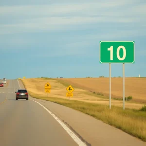Light traffic on Kansas Highway 10 with construction signs