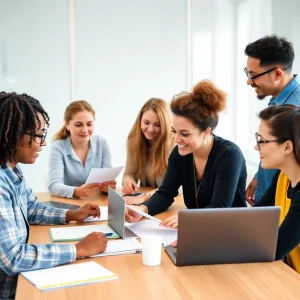 Educators discussing school funding in a meeting room