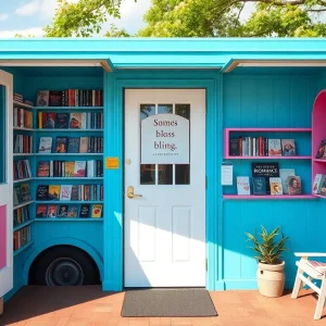 Exterior view of Smitten Booktique mobile bookstore with vibrant colors and books displayed