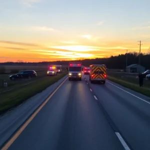 Scene of a rural highway collision with emergency responders