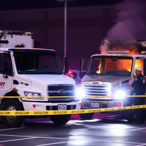 Burnt Tesla Cybertrucks in Kansas City parking lot