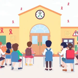 Illustration depicting health awareness in a school environment