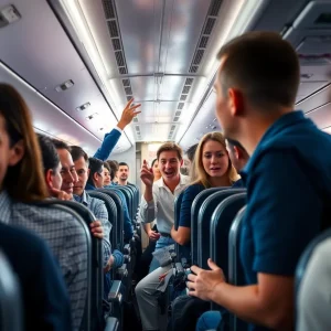 Passengers reacting to a disturbance on an airplane