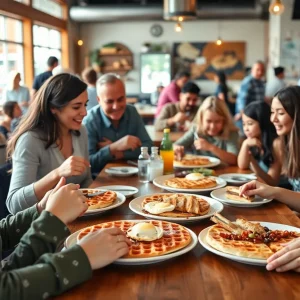People enjoying brunch at a vibrant restaurant in Kansas City