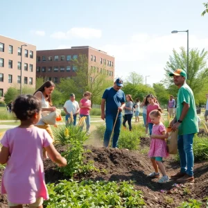Community members participating in an environmental cleanup in Kansas City