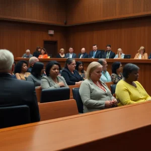 Courtroom image during Kansas City murder case hearings