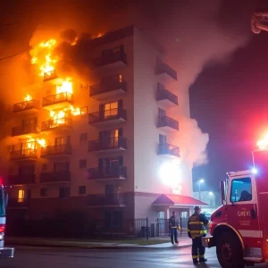 Firefighters battling an apartment fire in Kansas City