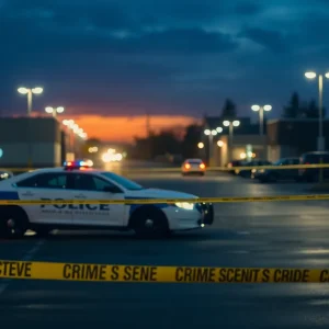 Parking lot crime scene in Kansas City with police presence