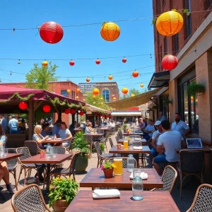 Outdoor dining in Kansas City with patrons enjoying meals