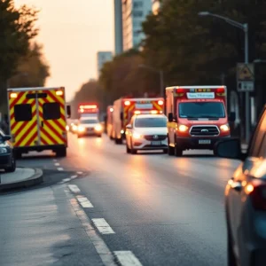 Emergency vehicles responding to a traffic incident in Kansas City.