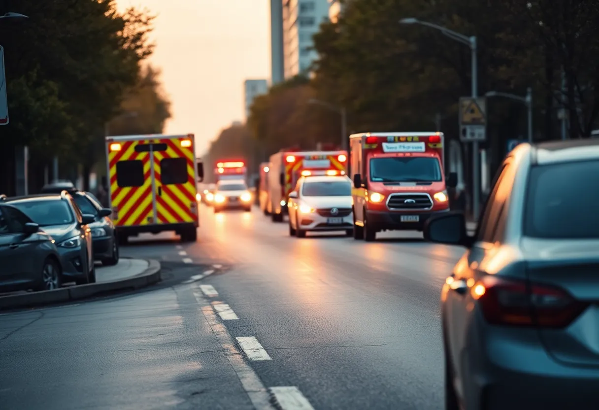 Emergency vehicles responding to a traffic incident in Kansas City.