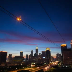 View of Kansas City with damaged fiber optic lines illustrating internet outages