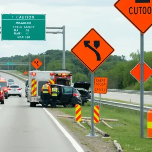 Emergency responders at a highway crash site in Missouri