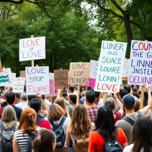 Participants at the No Kings Protest Rally in Kansas City holding signs