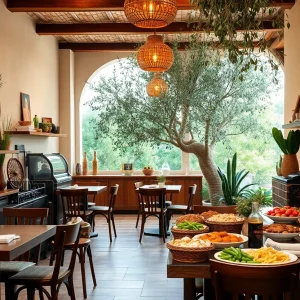 Interior of The Olive Zaytoona café with Mediterranean decor