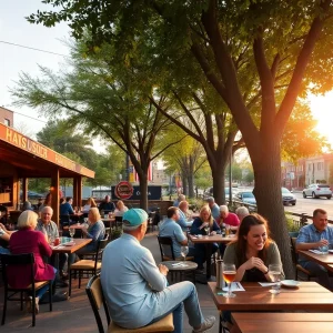 Patrons enjoying outdoor dining at a Kansas City restaurant.