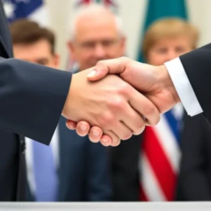 Symbolic handshake representing reconciliation between two influential leaders