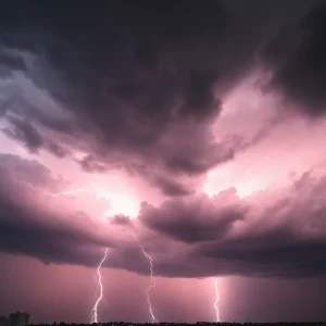 Storm clouds with lightning above Kansas City