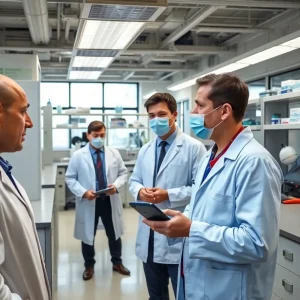 Public health professionals working in a modern laboratory at the CDC