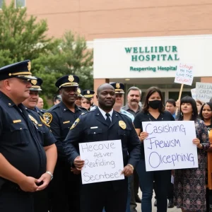 Community and law enforcement gathering outside hospital for officer recovery support