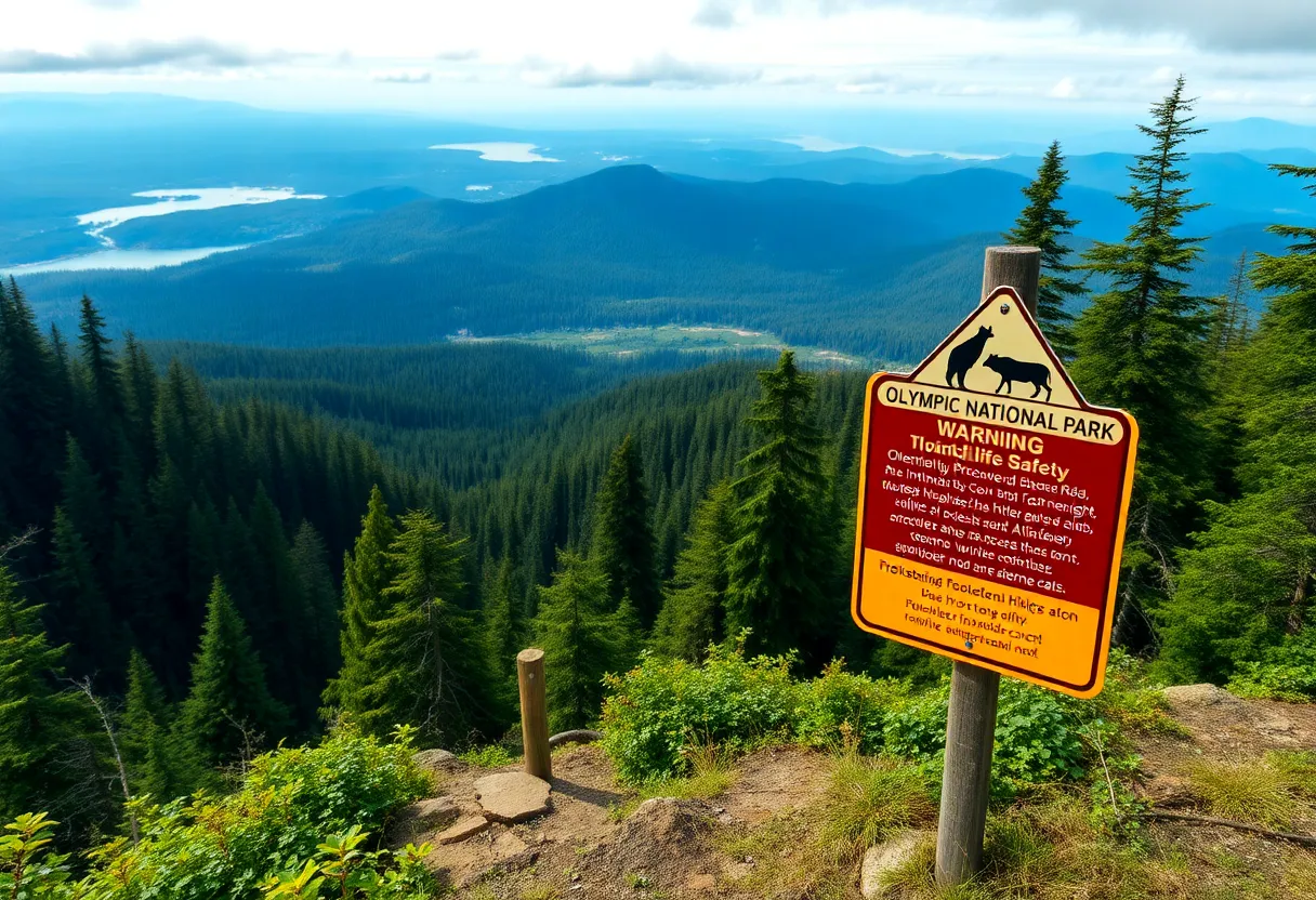 Warning sign about wildlife safety in Olympic National Park