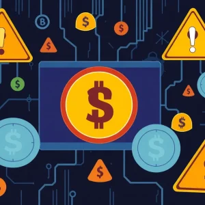 A conceptual image warning against cryptocurrency scams.