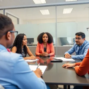 City employees discussing diversity and inclusion training in a meeting.