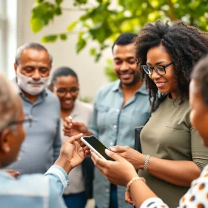 Residents discussing local government issues using an AI-powered platform.