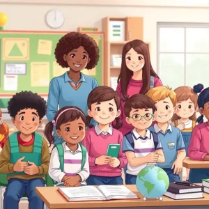 Students and teachers in a classroom celebrating educational support