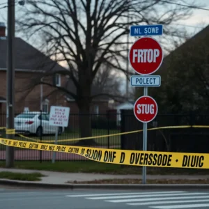 Image highlighting the community impact of fentanyl overdoses with police presence and caution signs.