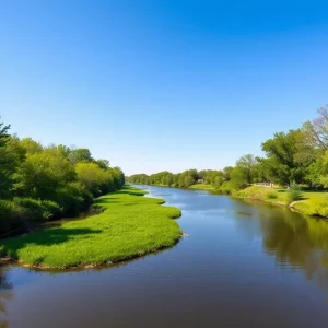 Indian Creek in Kansas City surrounded by greenery