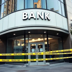 Kansas City bank crime scene with police tape