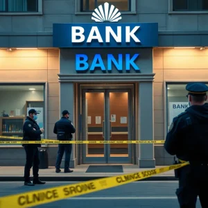 Police investigating a bank robbery scene in Kansas City