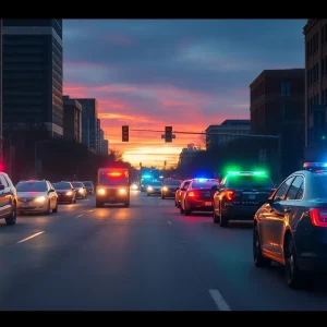 Emergency responders at a car crash scene in Kansas City
