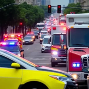 Emergency vehicles on a Kansas City street